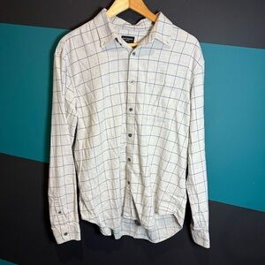 Club Monaco White Button-Down Shirt with Blue Windowpane Grid